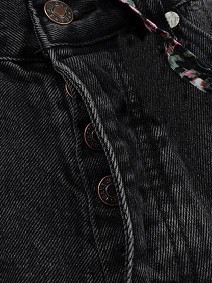 Wide-Leg Denim Trousers with Unique Floral Drawstring and Bold Street Style Design 