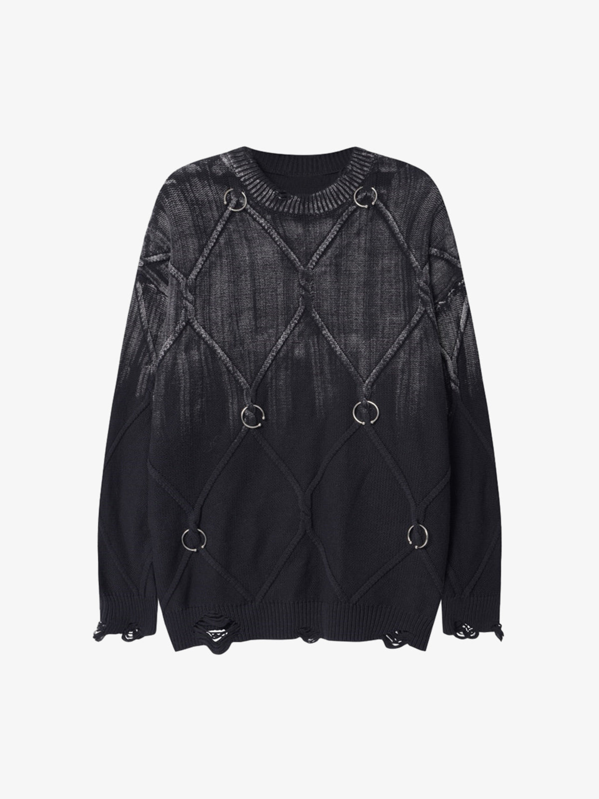 Paint Spray Hole Cable Crewneck Sweater 