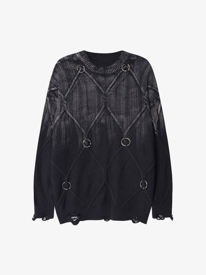 Paint Spray Hole Cable Crewneck Sweater 