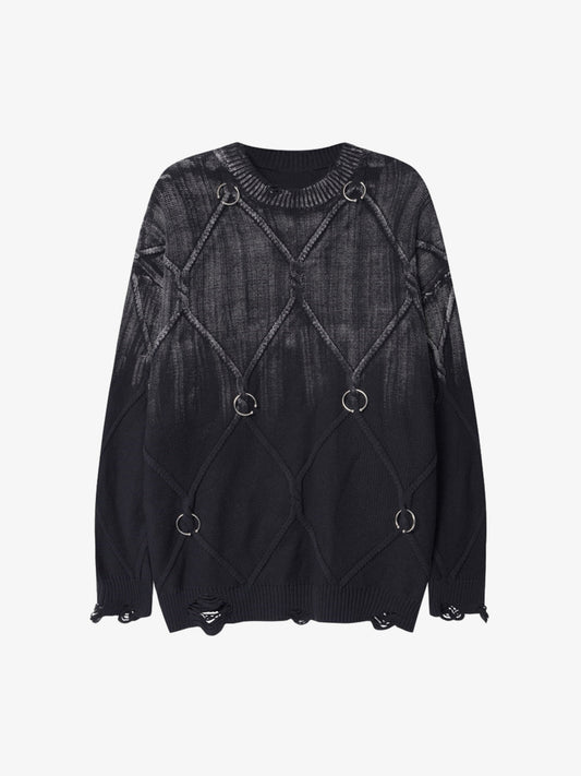 Paint Spray Hole Cable Crewneck Sweater 