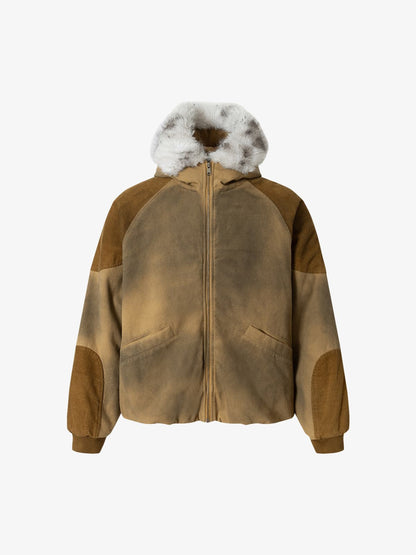 Winter-Ready Corduroy Jacket with Faux Fur Trim for Men 