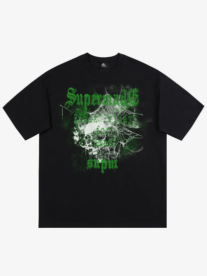 THE SUPERMADE Black Friday Gothic Skull Spiderweb Graphic T-Shirt 