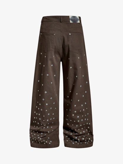 Cotton Blend Wide Leg Pants with Rhinestone Embellishment?