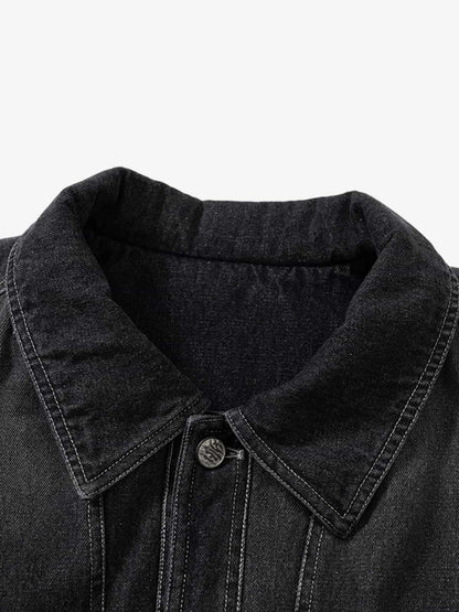 Stylish Denim Jacket with Cable Knit Sleeves and Leather Patches for Men 