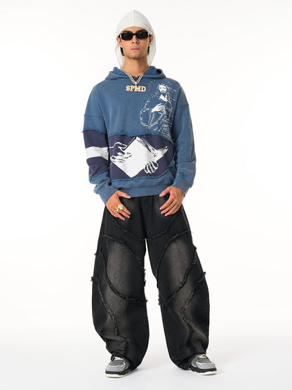 Washed Distressed Raw Edge Barrel Jeans - 2402 