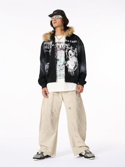 Retro Inkjet Dirty Dyed Barrel Pants 