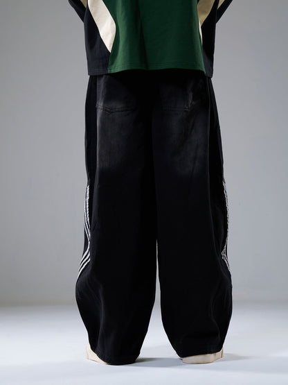 Striped Stitching Barrel Jeans - 2423 