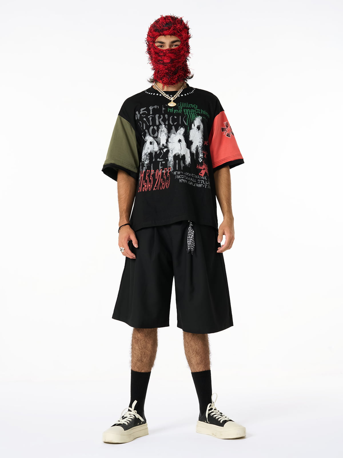 Pleated Design Pendant Decoration Baggy Shorts 