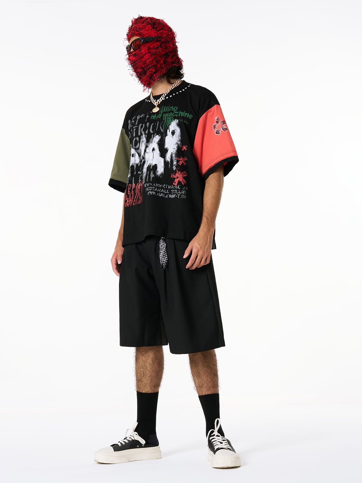 Contrast Color Patchwork Print T-Shirt 