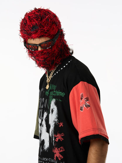 Contrast Color Patchwork Print T-Shirt 