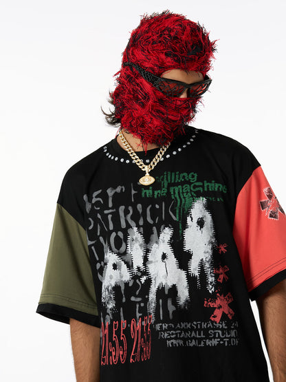 Contrast Color Patchwork Print T-Shirt 