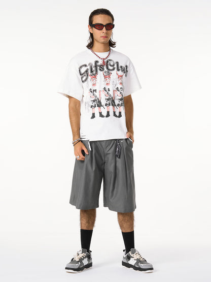 Pleated Design Pendant Decoration Baggy Shorts 