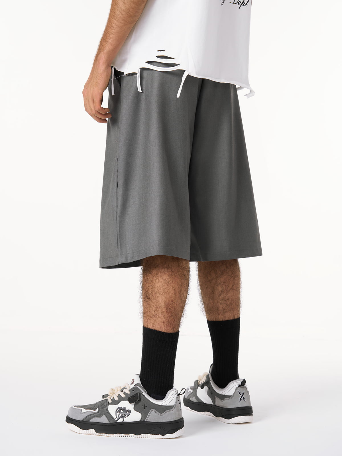 Pleated Design Pendant Decoration Baggy Shorts 