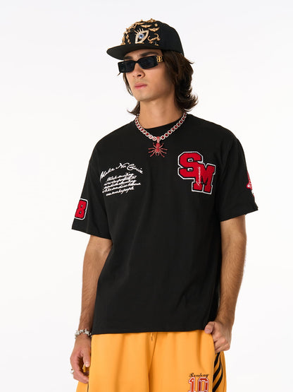 Retro Motorcycle Style Heavy Patch Embroidered T-shirt 