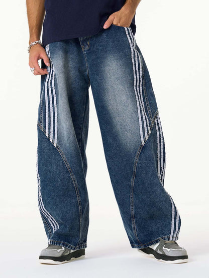 Striped Stitching Barrel Jeans - 2423 