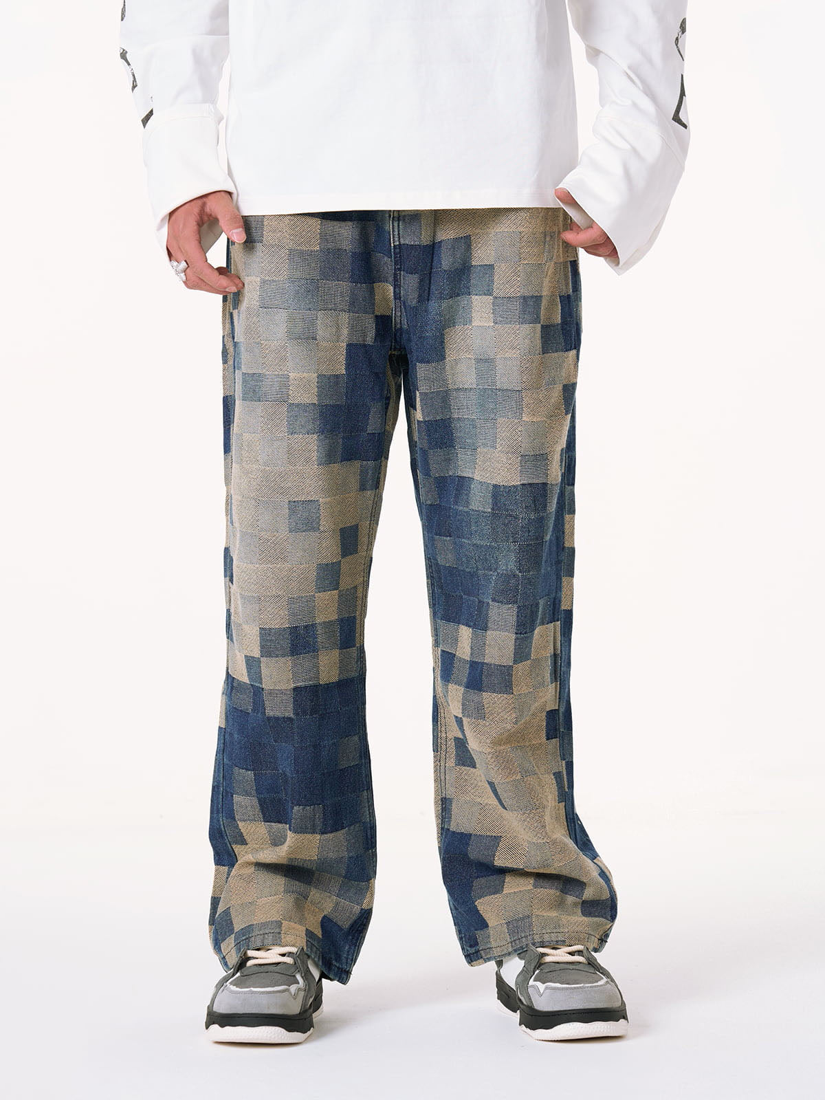 Thesupermade Checkerboard Jacquard Wide Leg Jeans - 2193 
