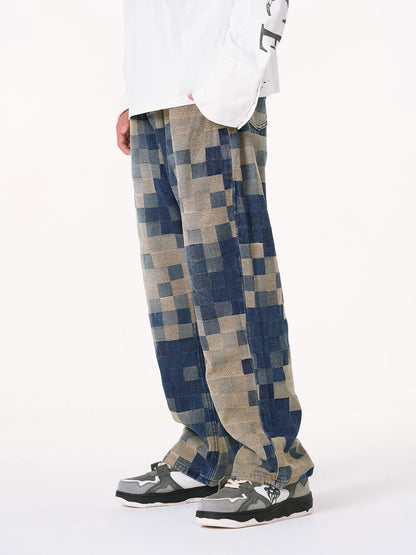 Thesupermade Checkerboard Jacquard Wide Leg Jeans - 2193 