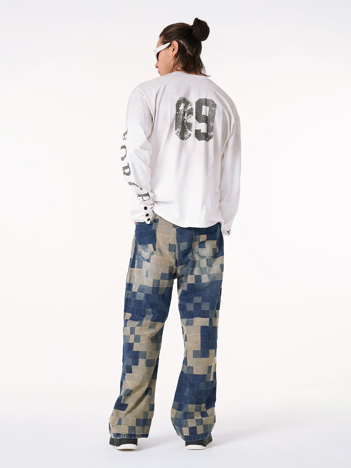 Thesupermade Checkerboard Jacquard Wide Leg Jeans - 2193 