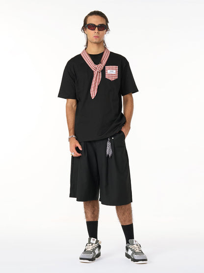 Street Plaid Tie Short Sleeve T-Shirt 