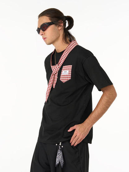 Street Plaid Tie Short Sleeve T-Shirt 