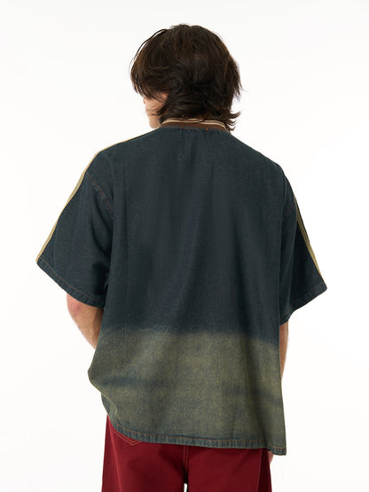 Vintage Distressed Washed Gradient Denim T-shirt 