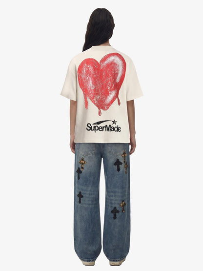 Skeleton & Melted Heart Graphic Waffle Knit T-Shirt