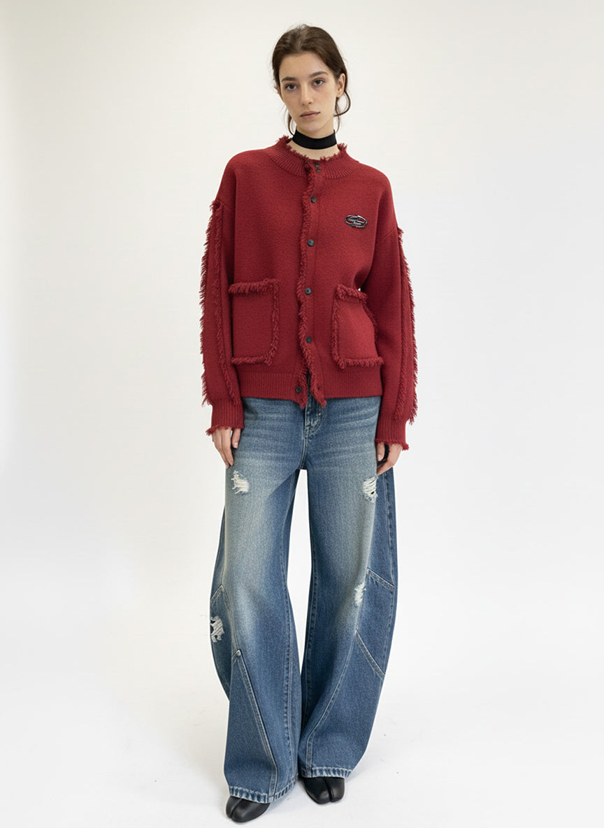 Vintage Frayed Edge Metal Logo Cardigan