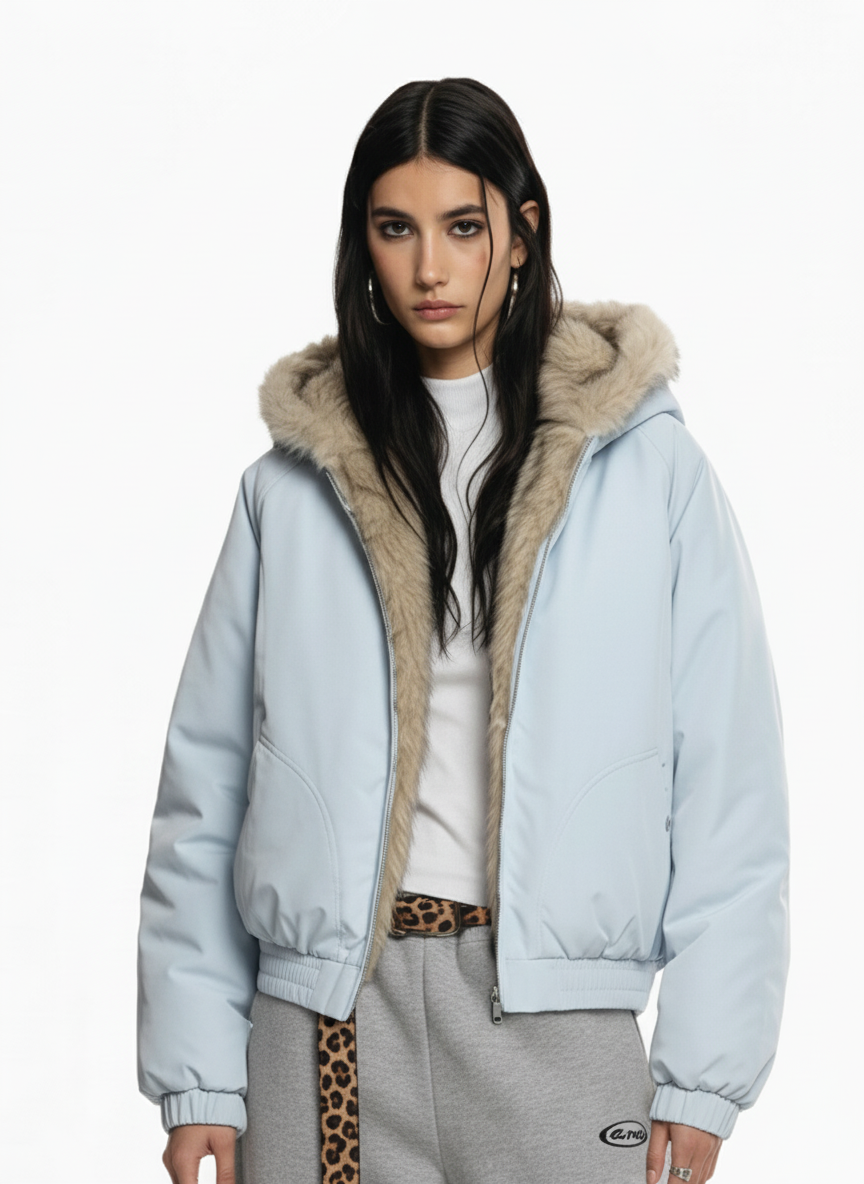 Street Faux Fur Collar Hooded Windproof Padded Jacket