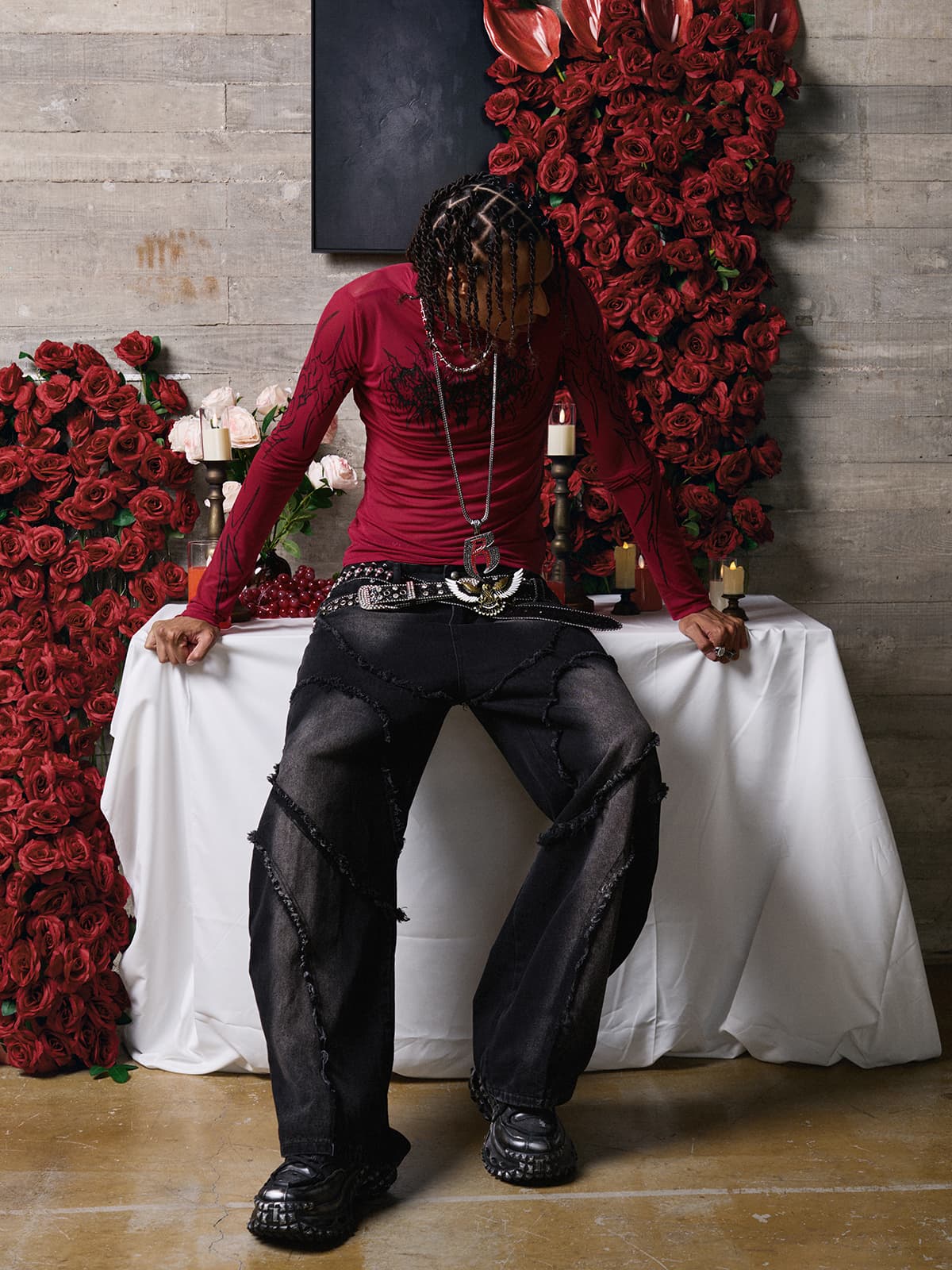 Dark Style Printed Slim Mesh Long Sleeves T-Shirt 