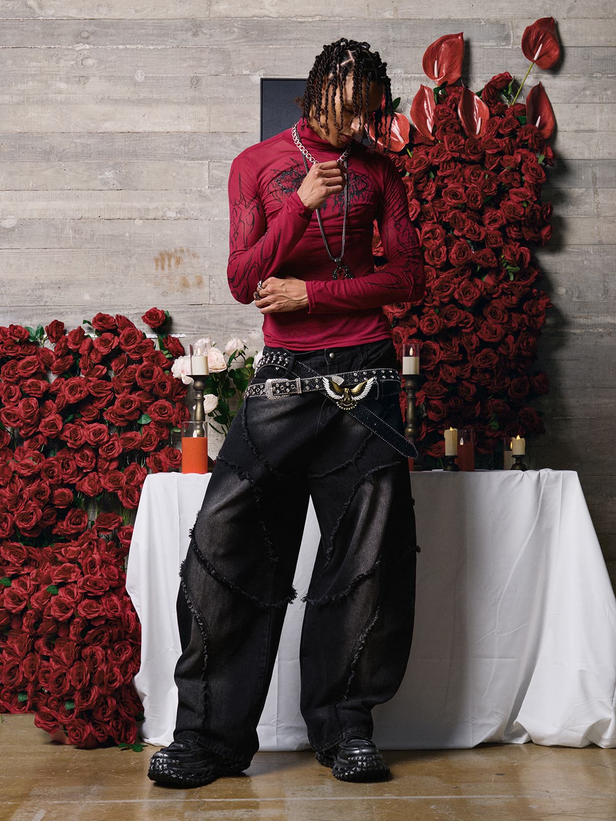 Dark Style Printed Slim Mesh Long Sleeves T-Shirt 