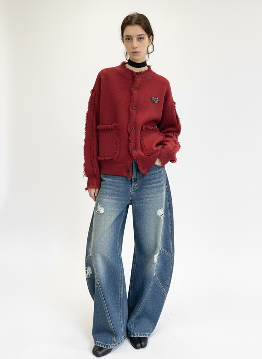 Vintage Frayed Edge Metal Logo Cardigan