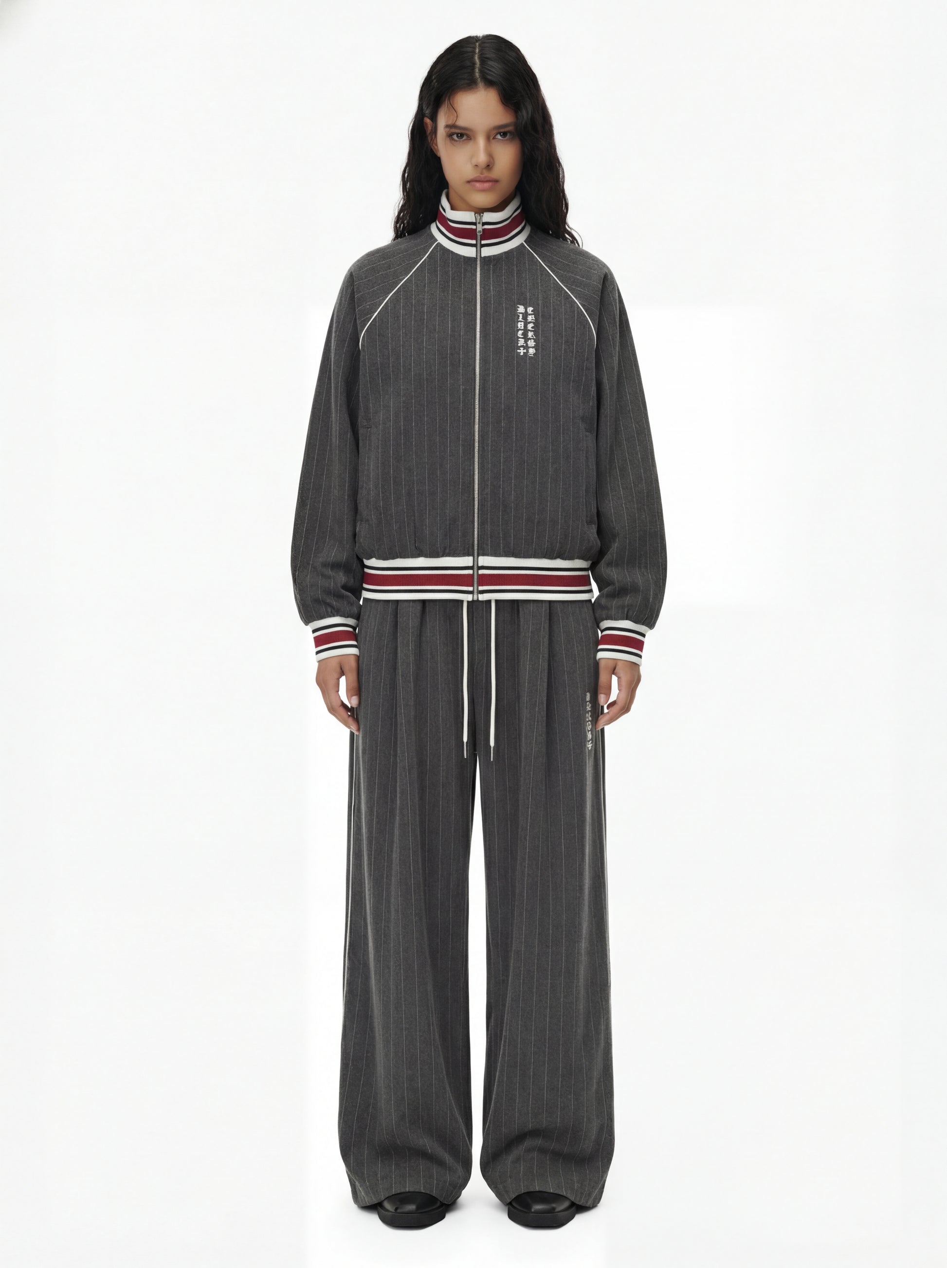 Pinstripe Vertical Embroidery Track Jacket