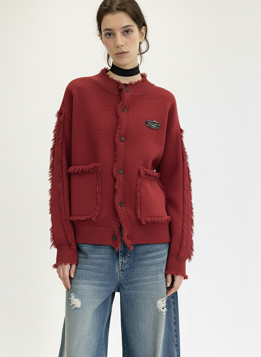 Vintage Frayed Edge Metal Logo Cardigan