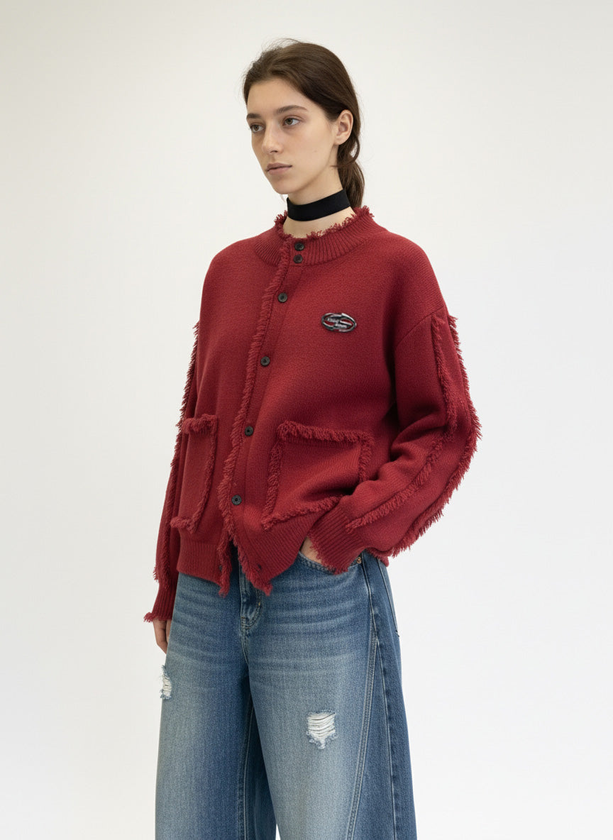 Vintage Frayed Edge Metal Logo Cardigan