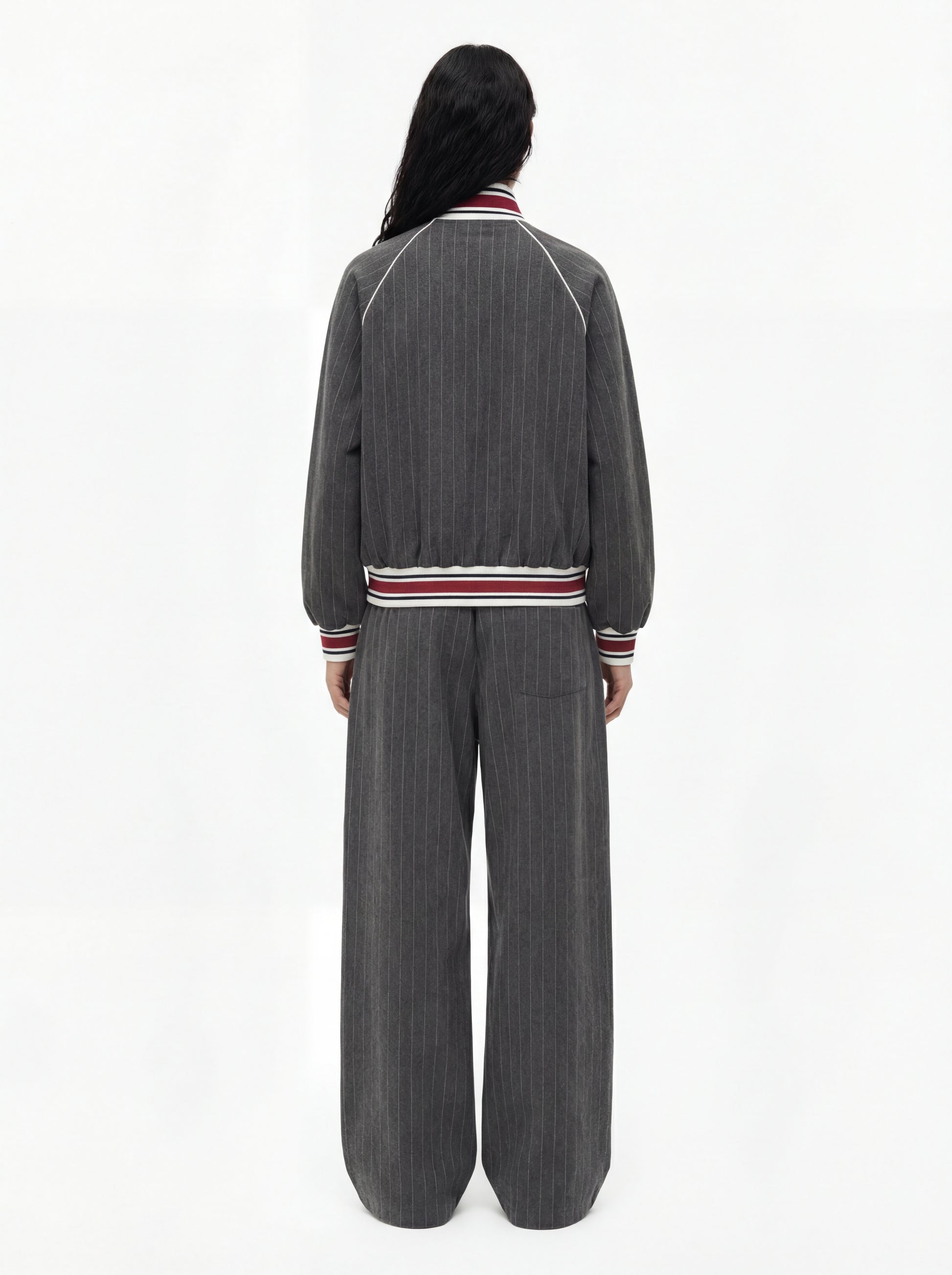 Pinstripe Elastic Waist Wide Leg Pants