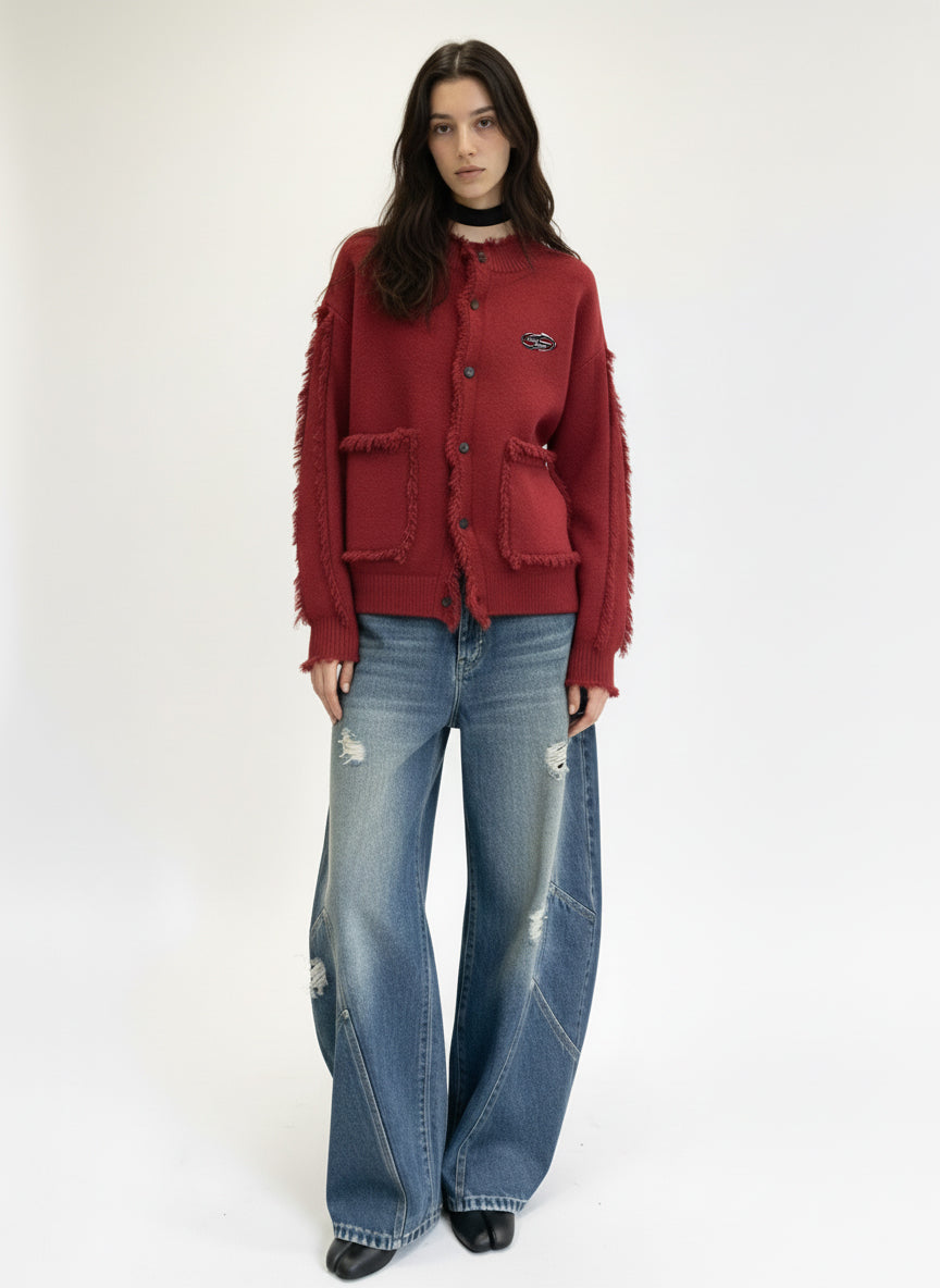 Vintage Frayed Edge Metal Logo Cardigan