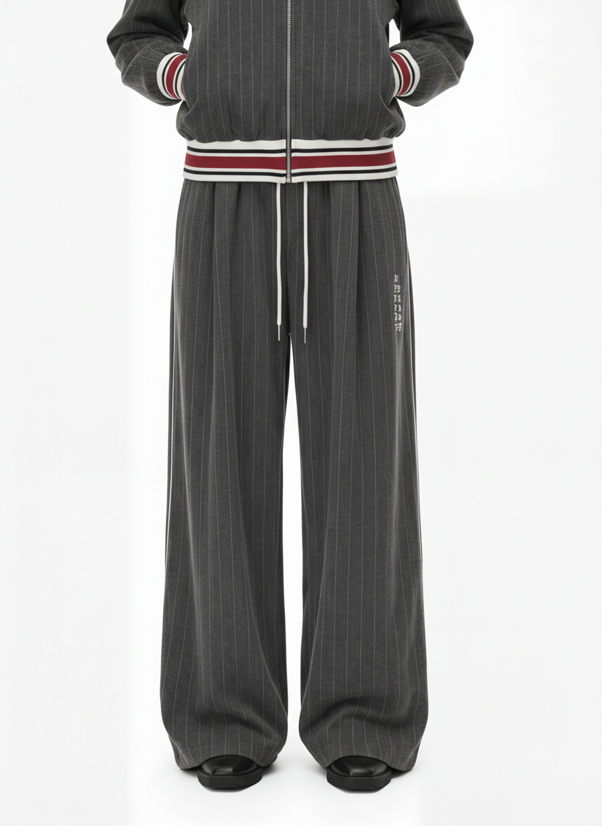 Pinstripe Elastic Waist Wide Leg Pants