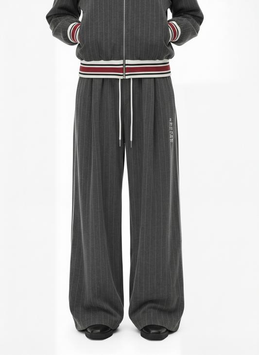 Pinstripe Elastic Waist Wide Leg Pants