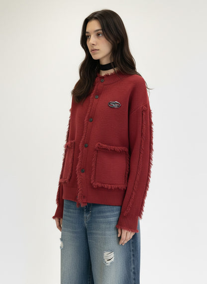 Vintage Frayed Edge Metal Logo Cardigan