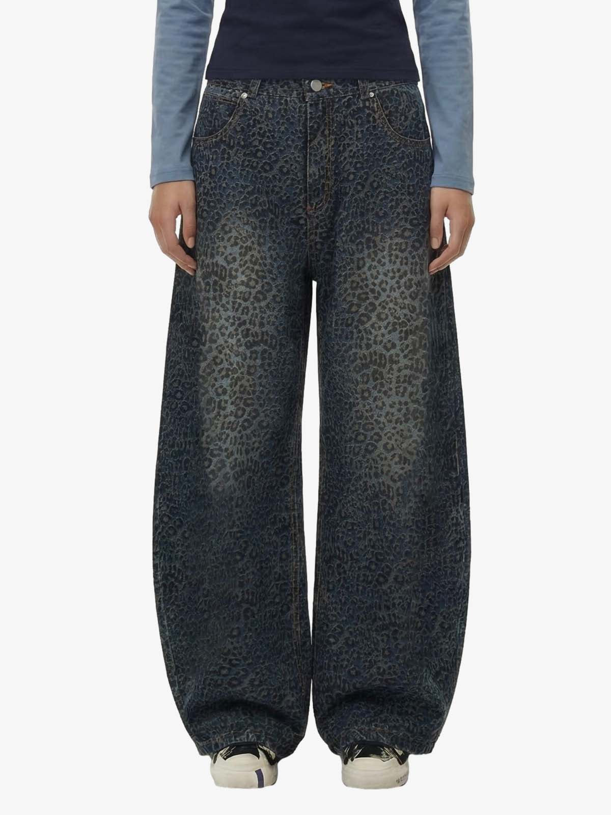 Denim Street Leopard Print Barrel Jeans - 2458