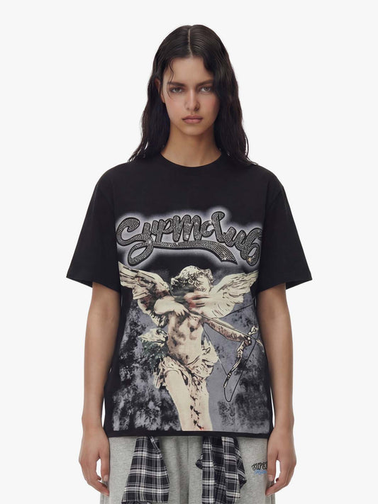 Retro Cupid Rhinestone Graphic T-Shirt