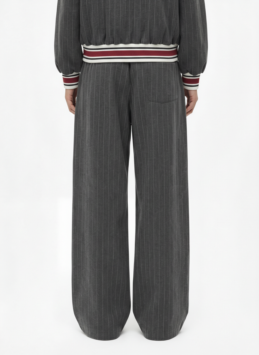 Pinstripe Elastic Waist Wide Leg Pants