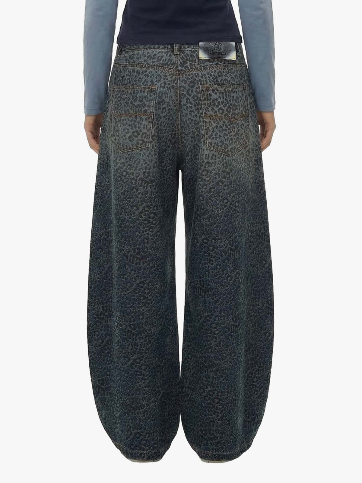 Denim Street Leopard Print Barrel Jeans - 2458