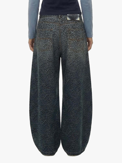 Denim Street Leopard Print Barrel Jeans - 2458