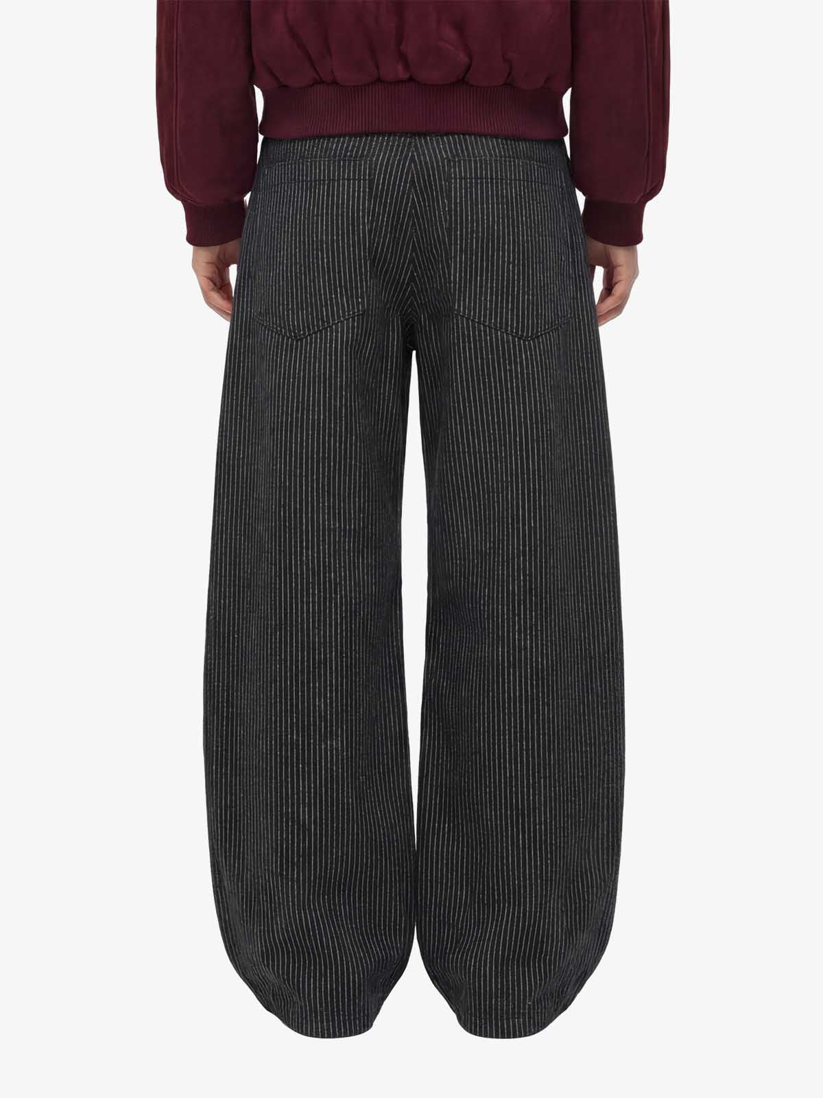 Vintage Pinstripe Pleated Wide-Leg Barrel Pants