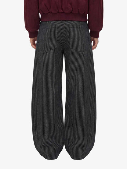 Vintage Pinstripe Pleated Wide-Leg Barrel Pants