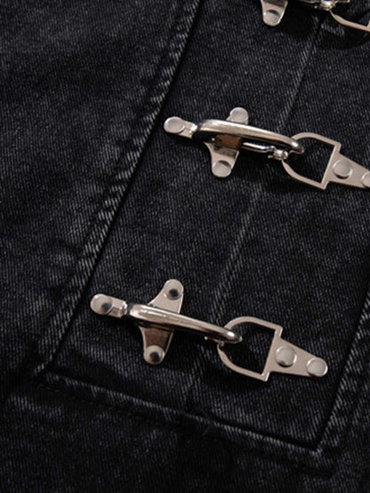 Denim Hoodie with Metal Toggle Closure Black Oversized Sweatshirt?