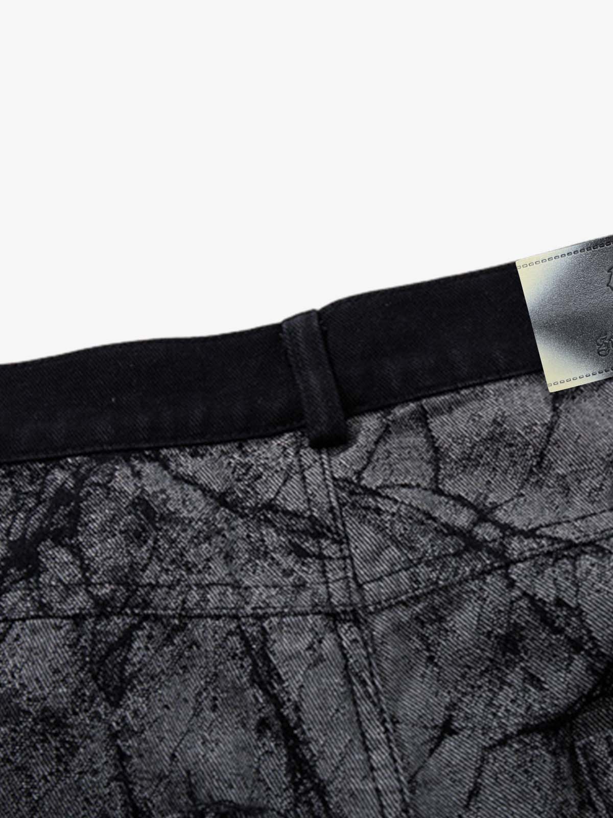 Cotton Blend Wide Leg Pants with Cracked Print and Black Panel Details?