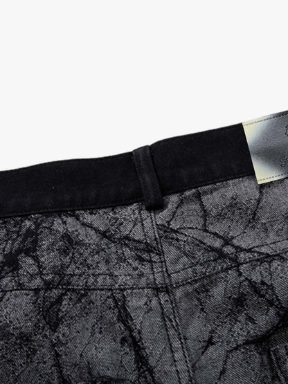 Cotton Blend Wide Leg Pants with Cracked Print and Black Panel Details?