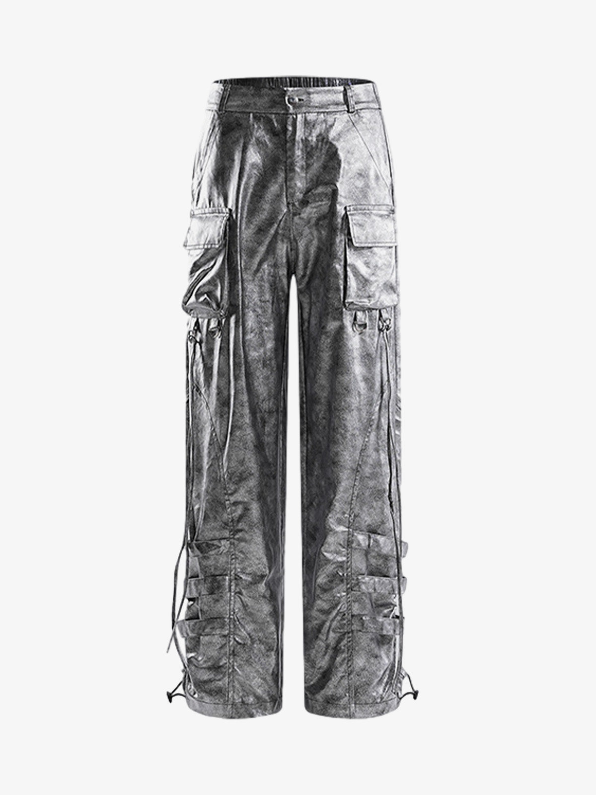 Retro Silver Loose Metallic Straight Pants 